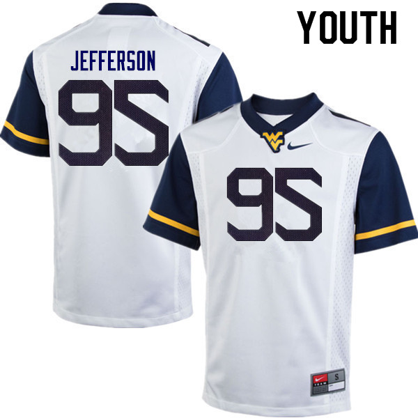 Youth #95 Jordan Jefferson West Virginia Mountaineers College Football Jerseys Sale-White - Click Image to Close